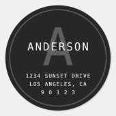 モダンシンプル住所 |黒い灰色 ラウンドシール (正面)