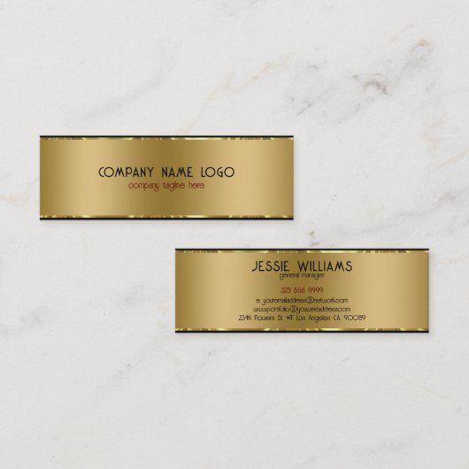 モダンシンプル光沢のある金属金ゴールドと黒 スキニー名刺 (正面/裏面)
