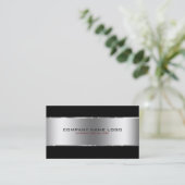 モダンシンプル光沢のある金属銀と黒 名刺 (スタンド正面)