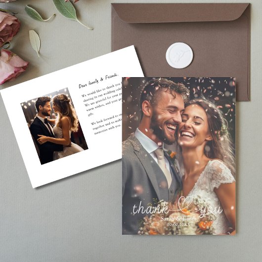 モダンシンプル写真ありがとうご結婚ざう ノートカード