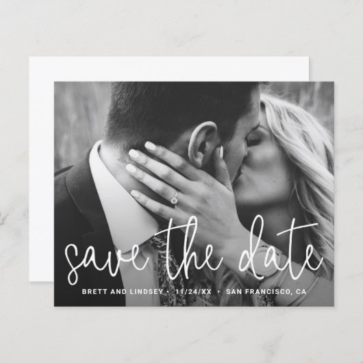 モダンシンプル写真の予算結婚式の日付を保存 (正面/裏面)