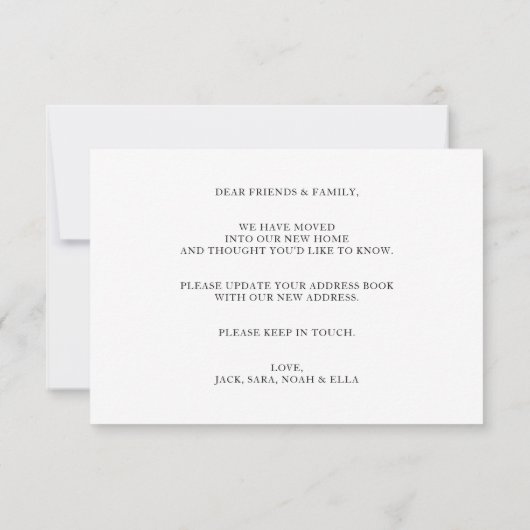 モダンシンプル写真の移動告知 サンキューカード (裏面)