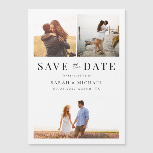 モダンシンプル写真コラージュ結婚式の日付を保存 マグネット招待状 (正面)