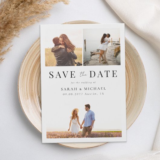 モダンシンプル写真コラージュ結婚式の日付を保存 マグネット招待状