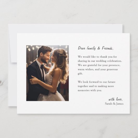 モダンシンプル写真ハート愛結婚の感謝 サンキューカード (裏面)