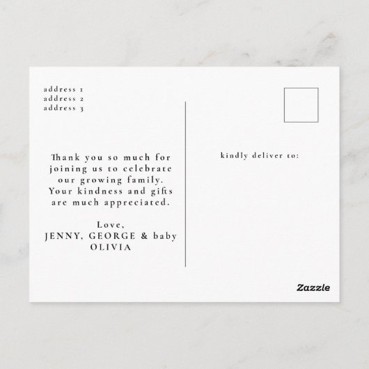 モダンシンプル写真ベビーお知らせ ポストカード (裏面)