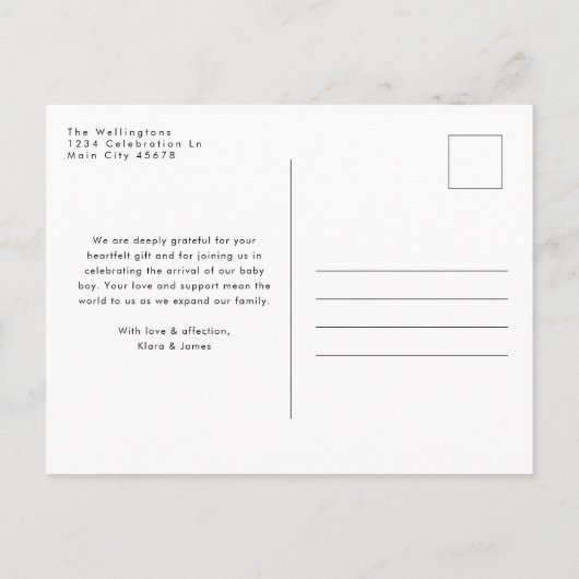 モダンシンプル写真ベビー名の誕生発表 ポストカード (裏面)