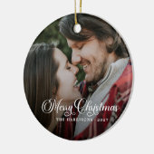モダンシンプル写真メリークリスマスタータンチェック セラミックオーナメント (左)