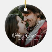 モダンシンプル写真メリークリスマスタータンチェック セラミックオーナメント (裏面)