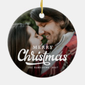 モダンシンプル写真メリークリスマスタータンチェック セラミックオーナメント (裏面)