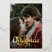 モダンシンプル写真メリークリスマスタータンチェック 箔シーズンカード (正面)