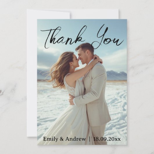 モダンシンプル写真付き結婚式御礼カード+メモ サンキューカード (正面)