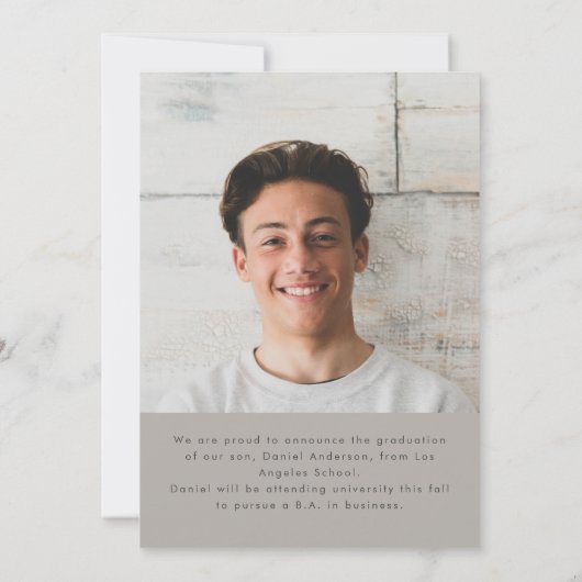 モダンシンプル写真卒業発表 案内状 (裏面)