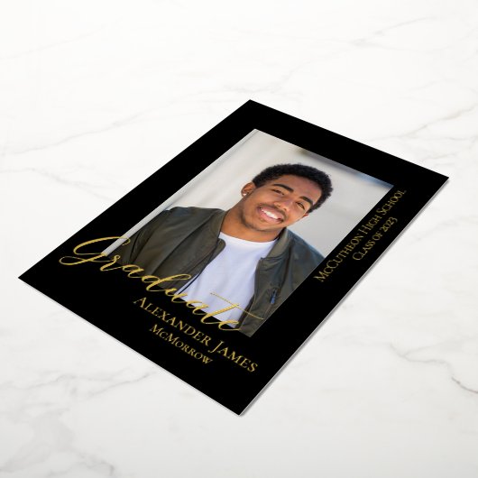 モダンシンプル写真卒業発表 箔招待状 (回転した状態)