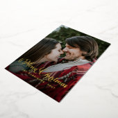 モダンシンプル写真台本メリークリスマスタータンチェック 箔シーズンカード (回転した状態)