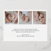 モダンシンプル写真男の赤ちゃん誕生発表 箔招待状 (裏面)