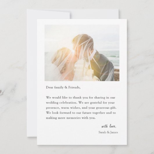 モダンシンプル写真結婚のサンキューカード 招待状 (裏面)
