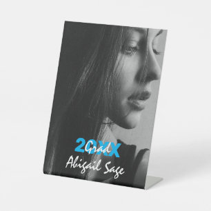 モダンシンプル写真青・白卒業 台座サイン