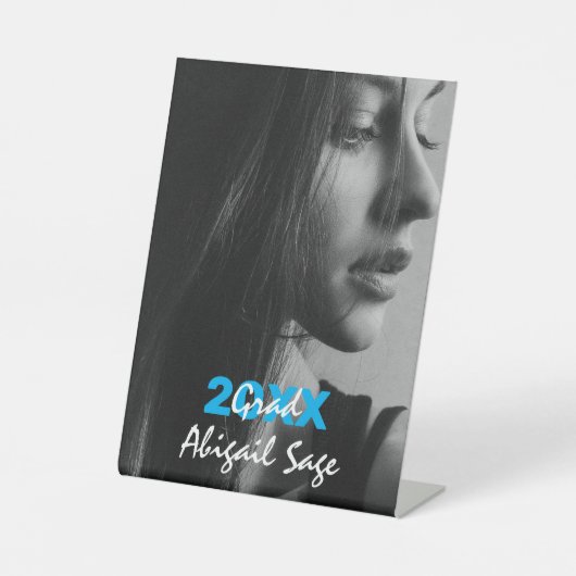 モダンシンプル写真青・白卒業 台座サイン (正面)