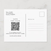 モダンシンプル写真QRコードの日付を保存結婚する ポストカード (裏面)