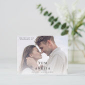 モダンシンプル写真QRコードの日付を保存結婚する ポストカード (スタンド正面)