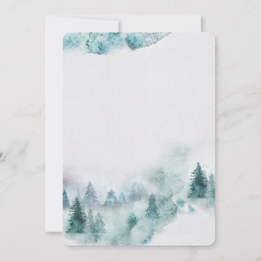 モダンシンプル冬の緑と白の木の招待 招待状 (裏面)