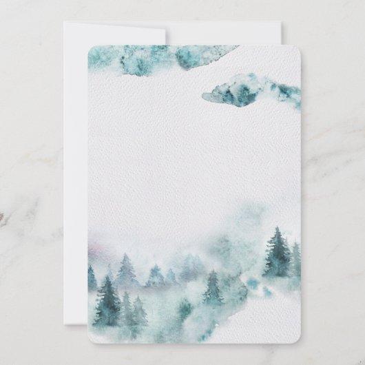 モダンシンプル冬の緑と白 招待状 (裏面)