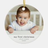 モダンシンプル初めてのクリスマスベビー写真 セラミックオーナメント (正面)