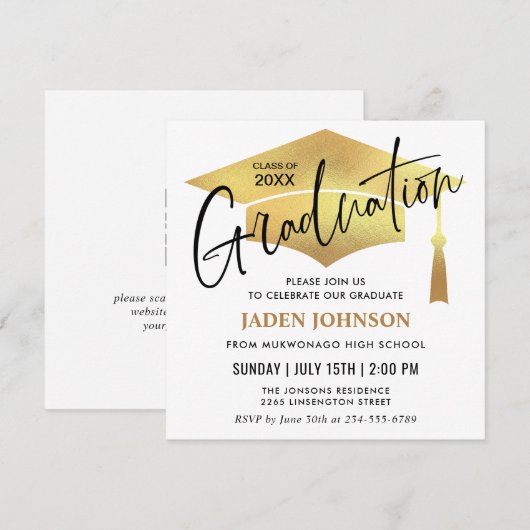 モダンシンプル卒業パーティQRコード 招待状 (正面/裏面)