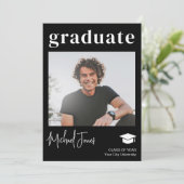モダンシンプル卒業写真卒業ブラック 案内状 (スタンド正面)