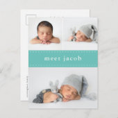 モダンシンプル可愛いステッチフォトベビー誕生 案内ポストカード (正面/裏面)