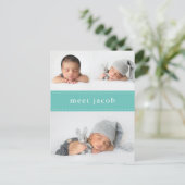 モダンシンプル可愛いステッチフォトベビー誕生 案内ポストカード (スタンド正面)