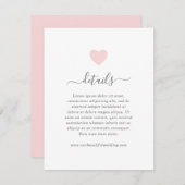 モダンシンプル可愛いピンクハート結婚詳細 エンクロージャーカード (正面/裏面)