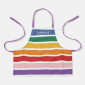 モダンシンプル可愛いレインボー名前をカスタムするストライプのキッド エプロン (正面)