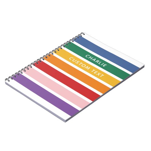 モダンシンプル可愛いレインボー名前をカスタムするストライプのキッド ノートブック (左側)