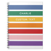 モダンシンプル可愛いレインボー名前をカスタムするストライプのキッド ノートブック (正面)