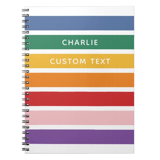 モダンシンプル可愛いレインボー名前をカスタムするストライプのキッド ノートブック (正面)