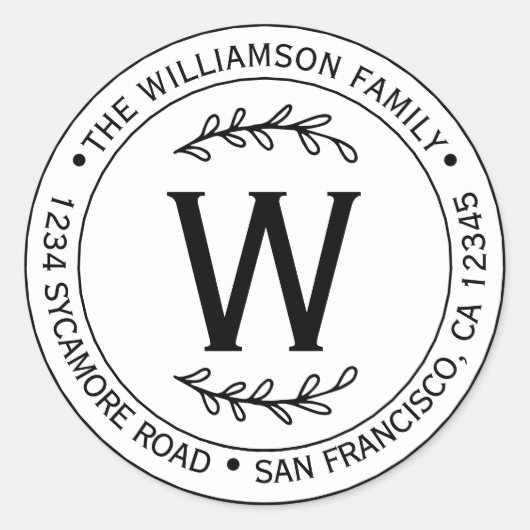 モダンシンプル名物文字差出人住所 ラウンドシール (正面)