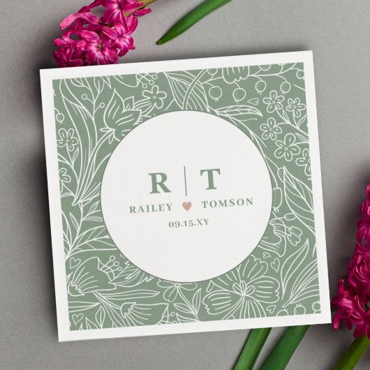 モダンシンプル基本グリーンフローラスタイリッシュ結婚ズ スタンダードカクテルナプキン