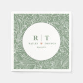 モダンシンプル基本グリーンフローラスタイリッシュ結婚ズ スタンダードカクテルナプキン (正面)