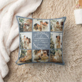 モダンシンプル家族フォトコラージュかわいい埃っぽいブルー クッション (ブランケット)