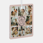 モダンシンプル家族フォトコラージュ赤面ピンク メタルオーナメント (正面右)