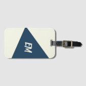 モダンシンプル幾何ブルーとクリーム ラゲッジタグ (正面横)