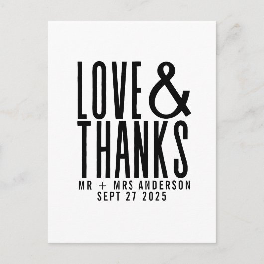モダンシンプル愛と感謝していお礼結婚を ポストカード (正面)