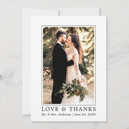 モダンシンプル愛と感謝してい結婚の写真 サンキューカード (正面)