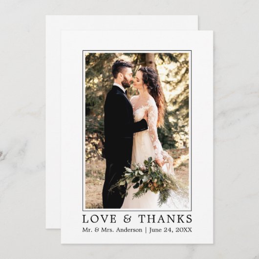 モダンシンプル愛と感謝してい結婚の写真 サンキューカード (正面/裏面)