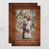 モダンシンプル感謝していウッドラヴ結婚の写真 サンキューカード (正面/裏面)