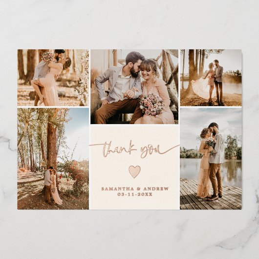 モダンシンプル感謝していスクリプト結婚5 箔招待状 (正面)