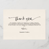 モダンシンプル感謝していスクリプト結婚5 箔招待状 (裏面)