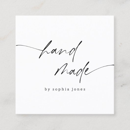 モダンシンプル手作りスクリプト白黒 スクエア名刺 (正面)